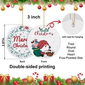 Usa Magazijn Kous Xmas Kerstman Boom Opknoping Witte Tegel Disc Vlakte Blanks Sublimatie Kerst Keramische Ornamenten