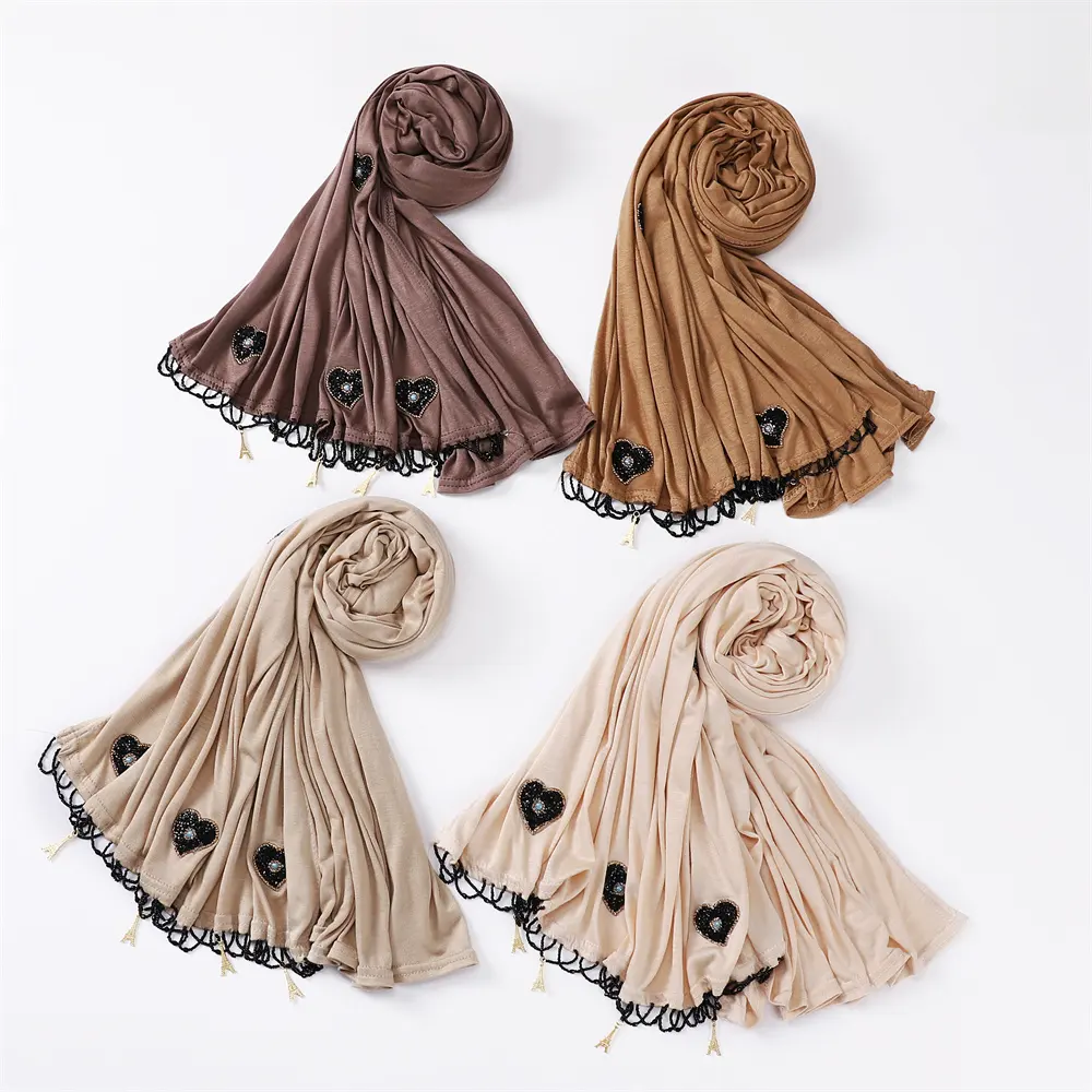 High Quality Jersey Scarf Stretchy Hijab With Stones Plain Head Scarves Wholesale Women Stoles Jersey Cotton Hijab diamond