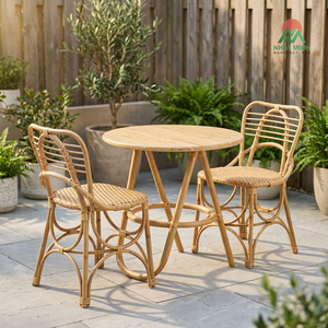 Rattan Children's <b>Table</b> Chair Set Round Slat Back Tropical Style Outdoor Durable Eco-Friendly - Product Image 4