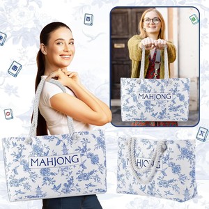 Sac fourre-tout Mahjong imprimé fleurs avec pochette pour tuiles et étui à dés, fermeture éclair en polyester, accessoires de jeu unisexes - Product Image 5