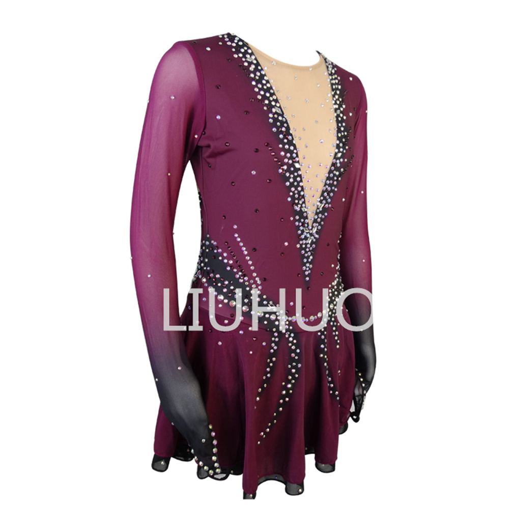 burgundy ice skating dress Figure Skating Dress Women's Ice Skating Dress Burgundy Patchwork Thumbhole High Elasticity Professional Training Competition Skating Wear Classic Crystal / Rhinestone Sleeveless Long Sleeve Ice 2026