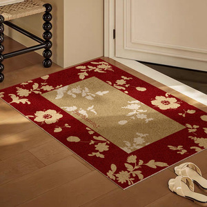 Tapete de entrada floral rojo rectangular antideslizante para la entrada del hogar - Product Image 1