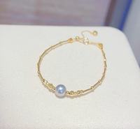 Bracelet en perles Akoya, perles rondes d'eau de mer authentiques, bleu gris, 7-8 mm, chaîne en or 18 carats, fermoir coulissant, vente en gros pour femmes