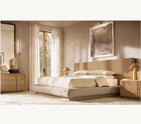 Meubles de chambre à coucher d'intérieur de luxe Lit King Size en bois de chêne Lit à panneaux allongés avec base en tissu