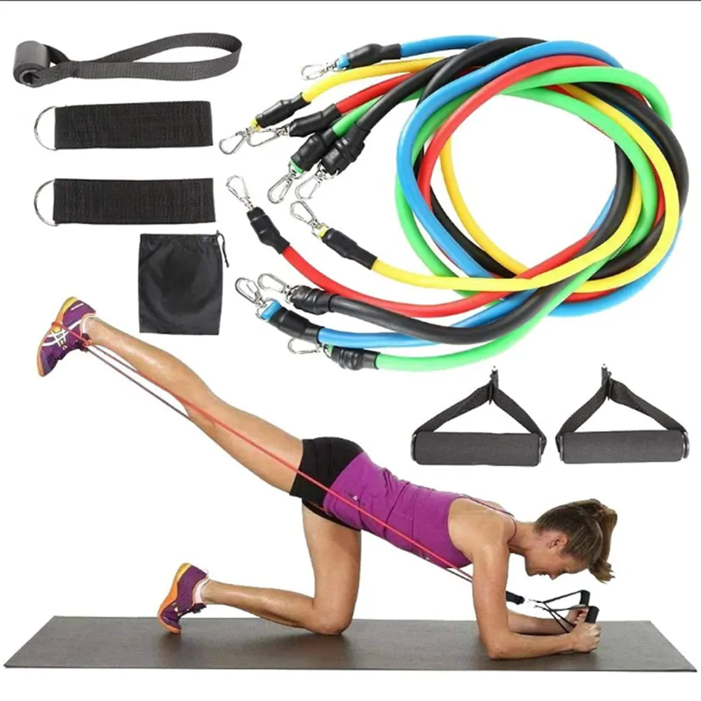 Abs Exercise Fitness 11 Pcs Set Handle Tube Resistance Bands,Training Tubes Fitness Workout Exercise Bands With Handle