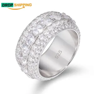 Dropshipping Engagement Jewelry 925 Sterling Silver 5 Row VVS Moissanite Diamond Iced Out Wedding Finger Band Ring For Men Women