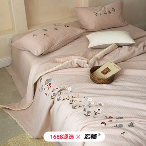 Juego de Edredón Bordado de Algodón y Lino 1688X con Diseño Floral, Edredón de Verano para Aire Acondicionado, Uso Doméstico - Product Image 2