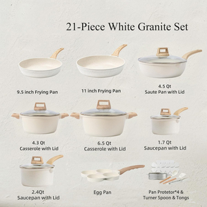 Bán buôn 21 cái Die Cast nhôm gốm không dính nhà bếp nấu ăn chậu và chảo Pot Set Granite Cookware Set - Product Image 2