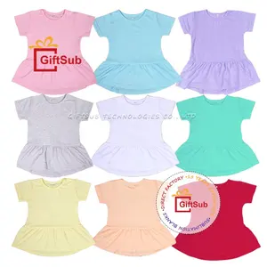 Personalized Blank 190gsm Polyester Baby Little Girls Ruffle Tunic Shirts Sublimation Toddlers Short Sleeve T-Shirt Ruffle Dress