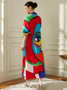 Vestido Largo Musulmán <span class=keywords><strong>Abaya</strong></span> Nuevo Modelo 2023, Estampado a Color, Manga Larga, Holgado, con un Solo Botón, para Mujer, Estilo Playa, en Dubái - Product Image 5