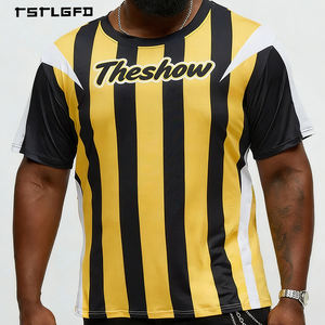 Camisetas de Hombre de Alta Calidad Personalizadas con Cuello en V y Rayas Amarillas y Negras, OEM/ODM, de Secado Rápido, de Poliéster - Product Image 3