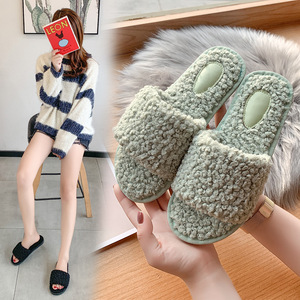Comfy Soft Non-Slip House Fluffy Open Toe Fuzzy Memory Foam Curly <b>Teddy</b> Fur Flat Slides <b>Slippers</b> - Product Image 2