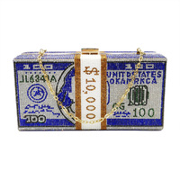 Nouveauté 2021 : Sacs à main, pochettes et sacs de soirée en forme de dollar USD, avec chaîne dorée, effet scintillant et ornements en diamant