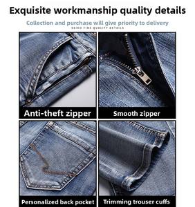 Jean Droit Slim Tendance pour Homme Pantalon Décontracté Tissé Respirant en Denim Délavage Moyen pour les Collections Printemps et Automne - Product Image 4