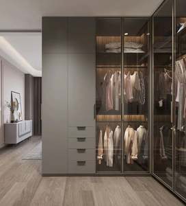 Nouvelle conception de placard mural en forme de L de haute qualité 2025, organisateur d'angle, armoire en bois massif avec porte en verre et éclairage LED - Product Image 2