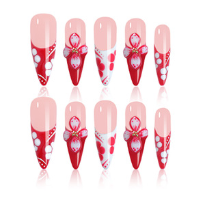 Faux ongles à presser Chrome French |   Ongles artificiels 3D en forme de fleur olive <span class=keywords><strong>orange</strong></span> |   Faux ongles de fête faits à la main de luxe - Product Image 2