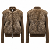 Veste en fourrure zippée OEM à col montant côtelé, panneau avant entièrement zippé, en tissu mélangé pelucheux, pour un style urbain automne-hiver