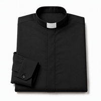 Chemise à col prêtre pour homme, chemise de cérémonie à manches longues avec poche poitrine, infroissable, uniforme d'église, tenue formelle