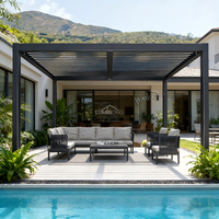 Pergola en aluminium d'extérieur 4x6m, motorisée, rétractable, anti-UV, avec toit à lamelles réglables, imperméable, pour piscine, bar, barbecue