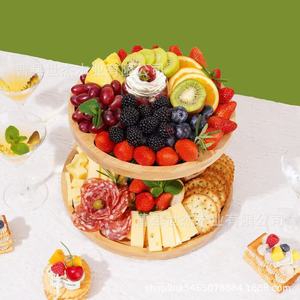 Shijie Wooden Double Layer Serving Tray Tiered Fruit And Snack Plate For Home Use - Product Image 1