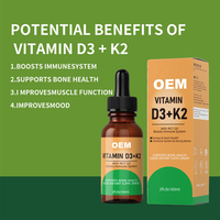 Gouttes liquides OEM D3 + K2 Vitamine organique D3 K2 Gouttes liquides Supplément d'huile orale Vitamine pour les os