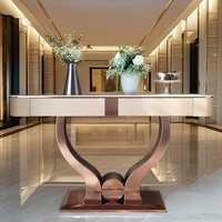 Table d'entrée en bois et métal de style moderne, dessus de couloir, meuble console décoratif pour la maison, hôtel, salon, élégant et contemporain