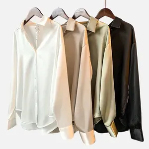 Yqywomen kadınlar için sıcak satış saten gömlek Vintage uzun kollu Sheer bayanlar bluz kadınlar zarif gömlek artı boyutu kadın Overshirt