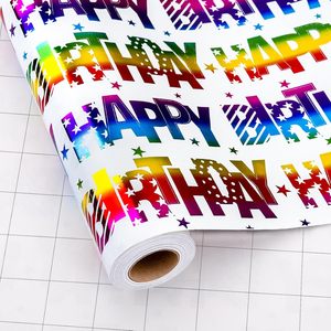 Happy Birthday Wrapping Paper Roll 17 Inch X 16.5 Feet Colorful Foil Rainbow Pattern Single Side Gift <b>Wrap</b> - Product Image 1