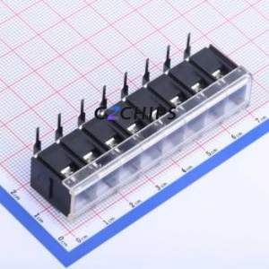 KF38R-8.25-8P Barrier Terminal Block Bent Lead Through Hole,P=8.25mm Connector With Cover Plate 8.25mm 1x8P Right Angle Pin - Product Image 1