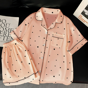 Ensemble de pyjamas en satin <span class=keywords><strong>Sweet</strong></span> Love Summer, taille élastique, manches courtes, confortable, respirant, vêtements de maison doux et relaxants, vente en gros - Product Image 4