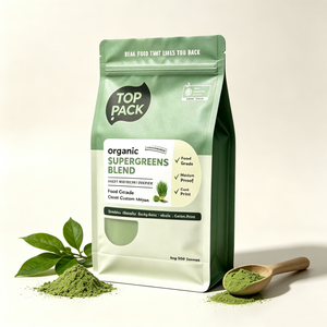 OEM Matte Aluminum <b>Foil</b> Resealable Flat Bottom Pouch with Frosted <b>Window</b> for Organic Greens Powder Superfood Green Juice Retail - Product Image 1