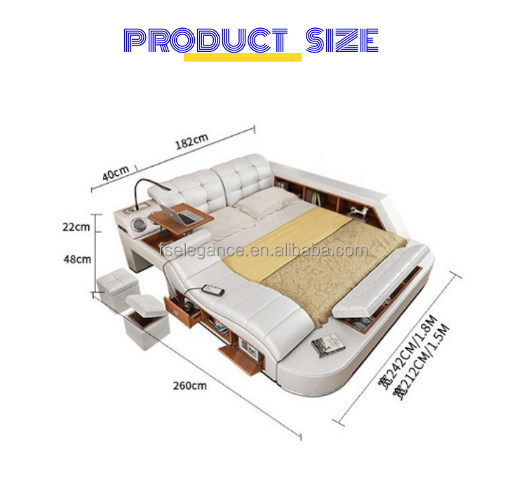 ラグジュアリー モダン キングサイズウッドベッド 電動機能付き収納家具
