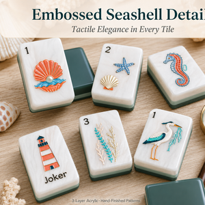 Tuiles de Mahjong Américaines Brodées à la Main, Motifs Créatures Marines, Coquillages, Vagues, Soleil, Ancres, Filles Porte-Bonheur, Vente Directe Usine | Plages de la côte est - Product Image 4