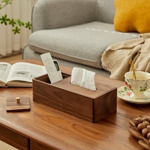 Walnut Wood Tissue Box With Floss Compartment For Living Room Bedroom Hotel Restaurant - Product Image 2