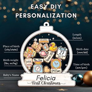 Shake <b>Ornaments</b> 5'' Wooden & Acrylic <b>First</b> <b>Christmas</b> Personalized Baby <b>Ornament</b> - Product Image 2