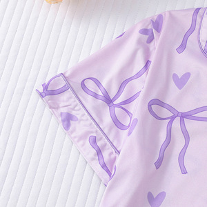 Set <span class=keywords><strong>pigiama</strong></span> Lushwin estivo viola abbigliamento da salotto con fiocco 2 pezzi Set di pantaloncini con stampa <span class=keywords><strong>pigiama</strong></span> Suit - Product Image 3