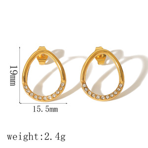 Fashion Stud Earrings <b>Titanium</b> Steel 18k Gold Plated Crown Fishtail Circle Design Diamond Encrusted Party Jewelry - Product Image 4