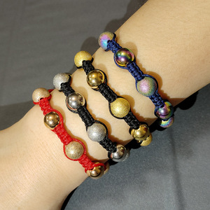 Adjustable <strong>Macrame</strong> <strong>Bracelet</strong> <strong>Beaded</strong> Jewelry with CZ Ball Handmade Stainless Steel <strong>Bracelets</strong> - Product Image 2