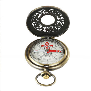 Vintage pocket <b>watch</b> <b>with</b> openwork flip cover, outdoor off-road gift <b>compass</b>, bronze metal case, <b>compass</b>. - Product Image 1