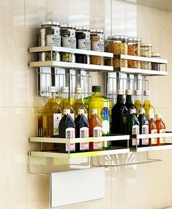 Wall-Mounted Double Tiers Free Punching Kitchen Seasoning Shelf Rack hanging storage spice rack