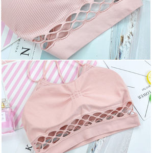 Camisola rosa para mujer, ropa interior Sexy de tubo en el pecho, sujetador hueco de hilo con almohadilla humectante, sujetador trasero de belleza - Product Image 4