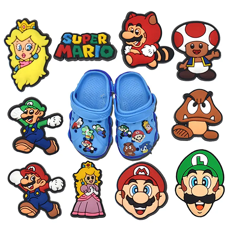 Charmes-charms de super Mario croc para decoración de zapatos, charms de pvc para niños, directo de fábrica