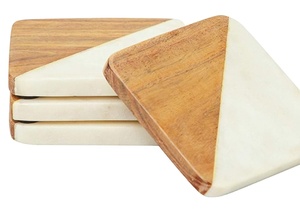 كوستر رخامي خشبي دائري دافئ ورومانسي لعيد الميلاد مع شريط نحاسي - Product Image 6