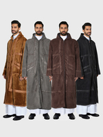 Nouvelle Tunique Longue à Capuche Zippée Brodé pour Homme, Hiver, en Fausse Fourrure, Style Marocain, Manteau Long Musulman, Jubba, Vente en Gros