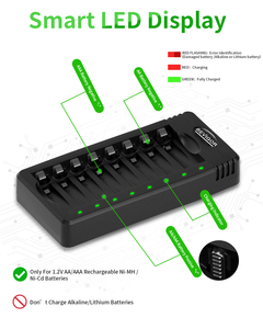 BEVIGOR <span class=keywords><strong>Cargador</strong></span> de batería de 8 ranuras Tipo <span class=keywords><strong>C</strong></span> <span class=keywords><strong>Entrada</strong></span> QC3.0 Función 10W Potencia de salida Incluye 8PCs 2800mAh 1,2 V NiMH AA Batería - Product Image 2