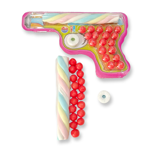 Op maat gemaakte private label speelgoedpistoolvormige gepofte tabletten <span class=keywords><strong>marshmallow</strong></span> met diverse fruit smaken, leuke bulk snack snoepgoed voor groothandel - Product Image 1