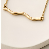Collier pendentif barre ondulée personnalisé en acier inoxydable, chaîne à maillons géométriques pour femme