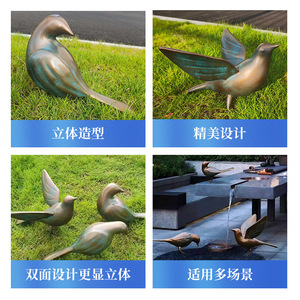 Ornement d'oiseau en fibre de verre pour l'Europe et l'Amérique, finition métallique, résistant aux intempéries, décoration de jardin extérieur, sculpture autoportante - Product Image 4