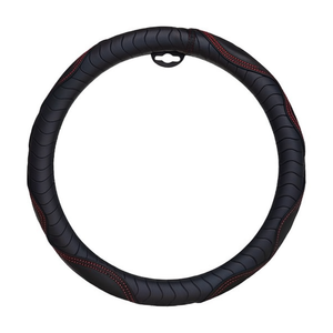 Housse de volant de voiture 37-39 cm Premium Noir avec surpiqûres rouges - Product Image 1