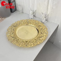 Vaisselle fantaisie mariage 13 pouces 15 pouces doré rond sous l'assiette ensemble assiettes en plastique or chargeur assiettes en vrac